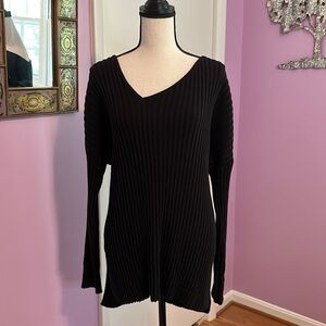 OPEN EDIT by Nordstrom Asymmetrical V-neck Black ribbed Sweater Size XL, NWOT